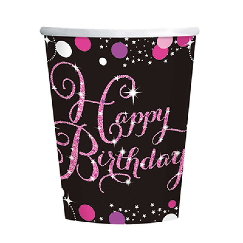 Pink Celebration Happy Birthday 266ml Cups 8pk
