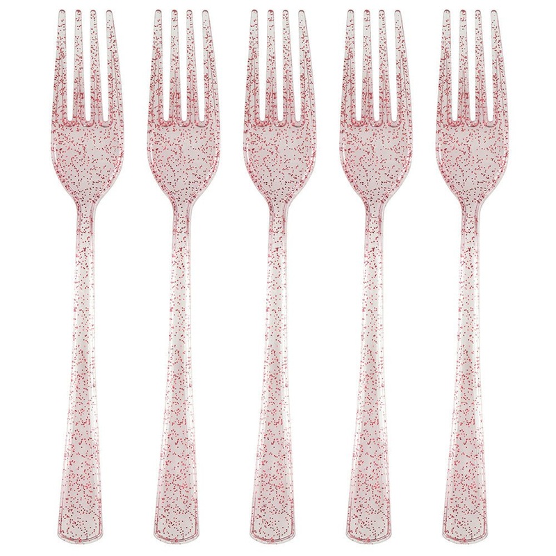 Plastic Forks Glitter Pink 18-pack