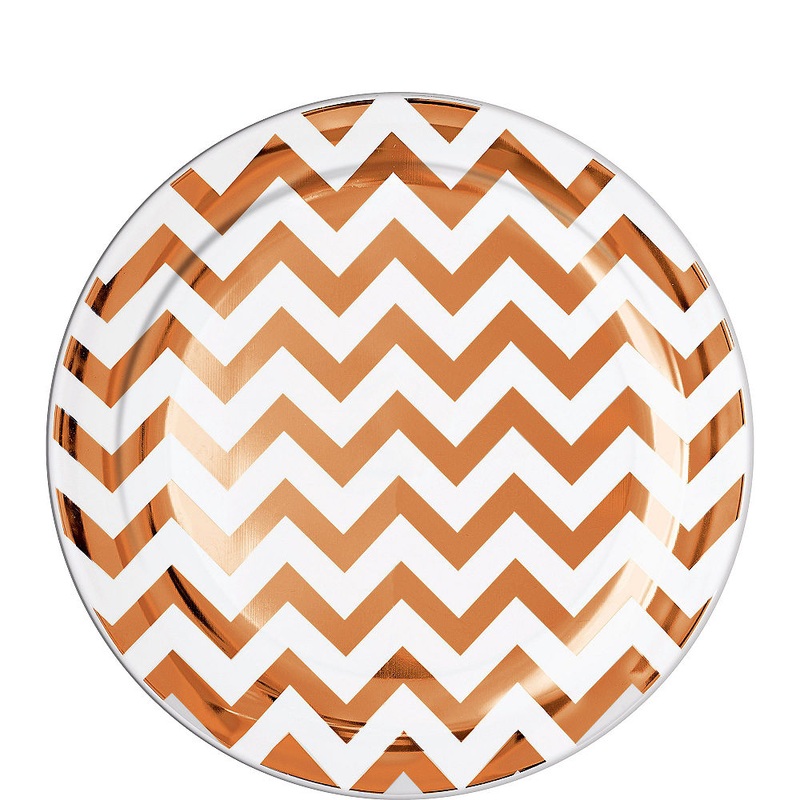 Rose Gold Chevron Premium Plastic Lunch Plates 19cm 20pk