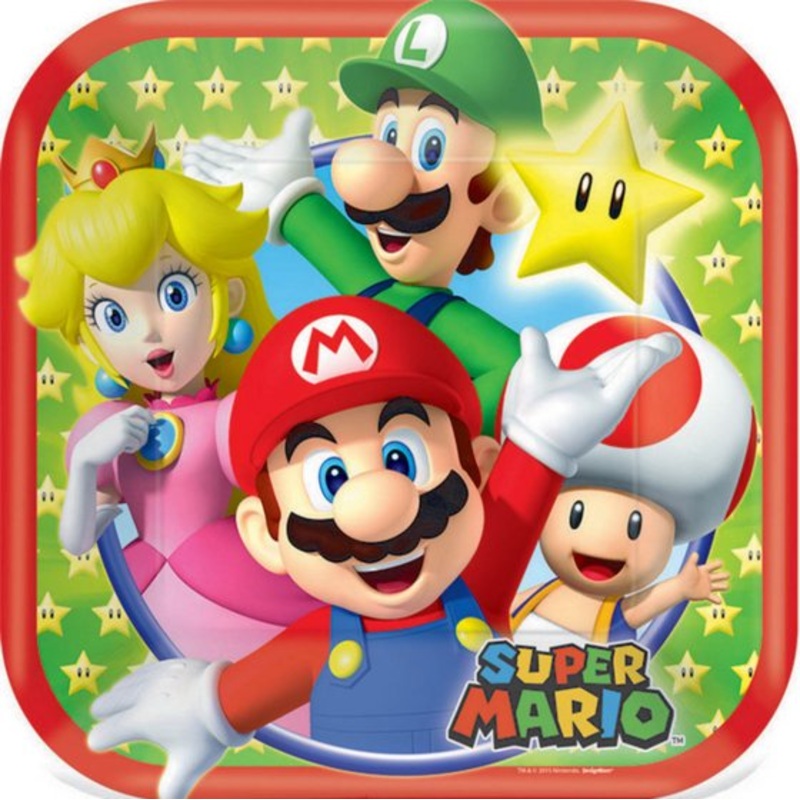 Super Mario Brothers Square NPC Paper Plates 17cm 8pk