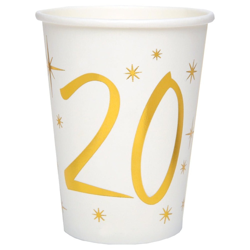 20-Years Birthday Anniversary Paper Cups White Gold