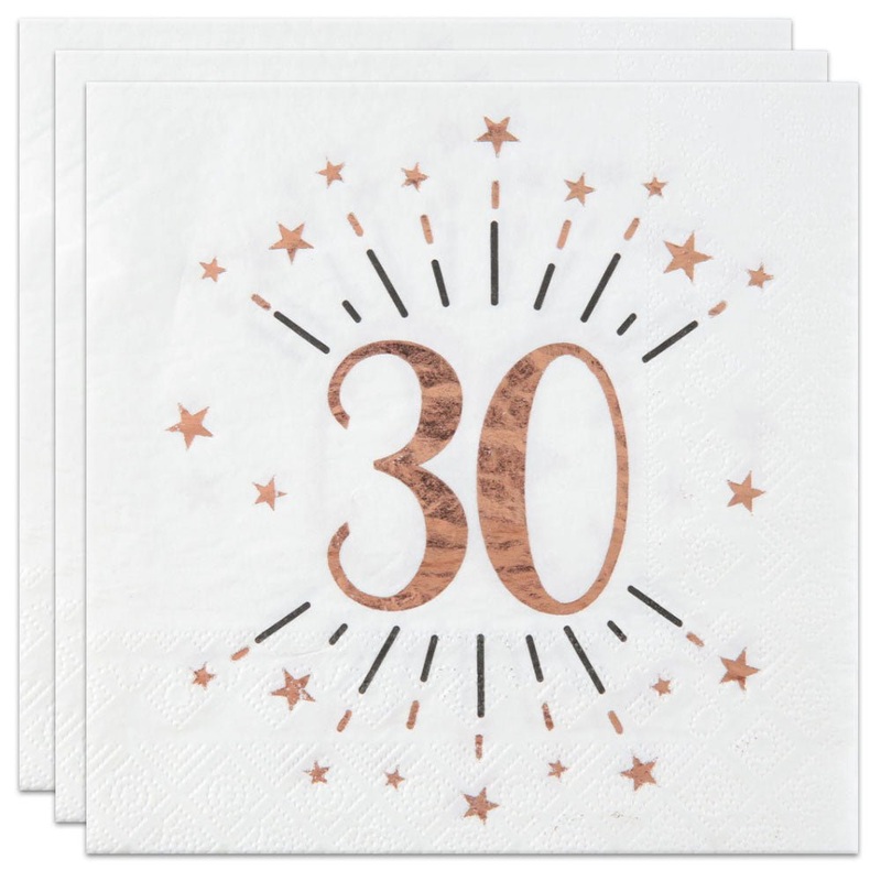 30-Years Birthday Anniversary Napkins White Rose Gold