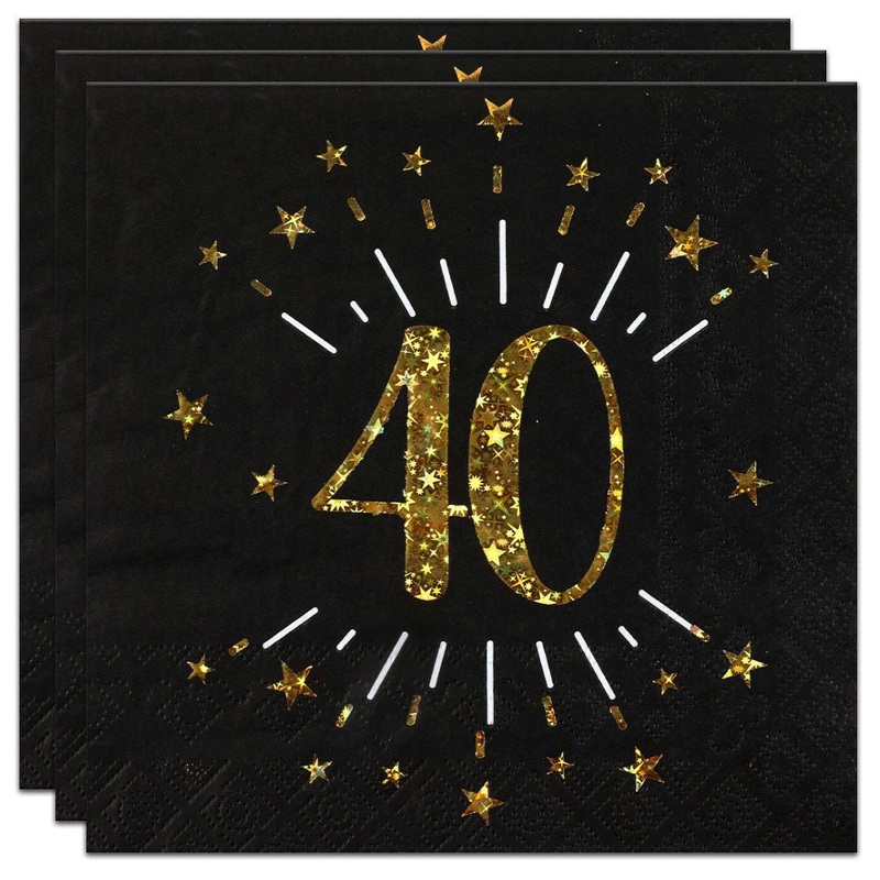 40-Years Birthday Anniversary Napkins Black Gold