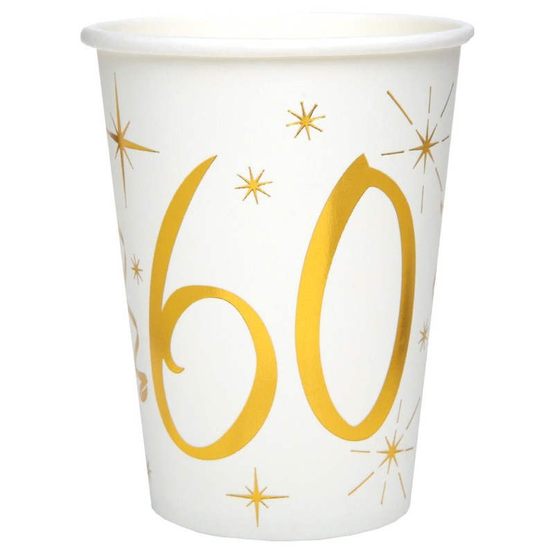60-Years Birthday Anniversary Paper Cups White Gold