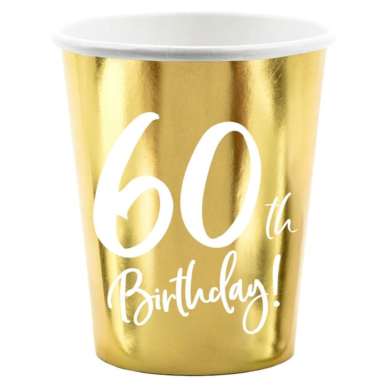 60th Birthday Paper Cups Gold