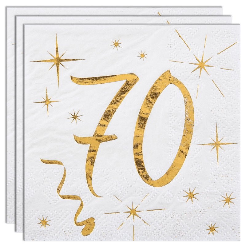 70-Years Birthday Anniversary Napkins White Gold