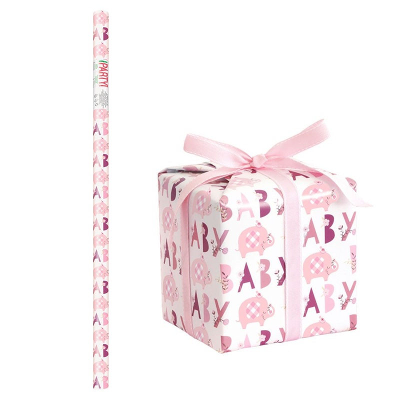 Baby Shower Elephant Gift Wrapping Paper Pink