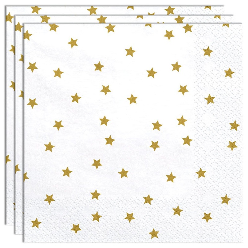 Gold Stars Napkins White