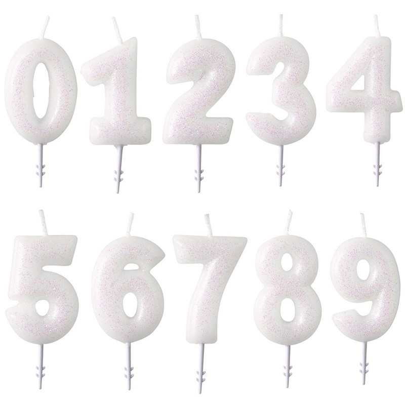 Number Candle Glittery White
