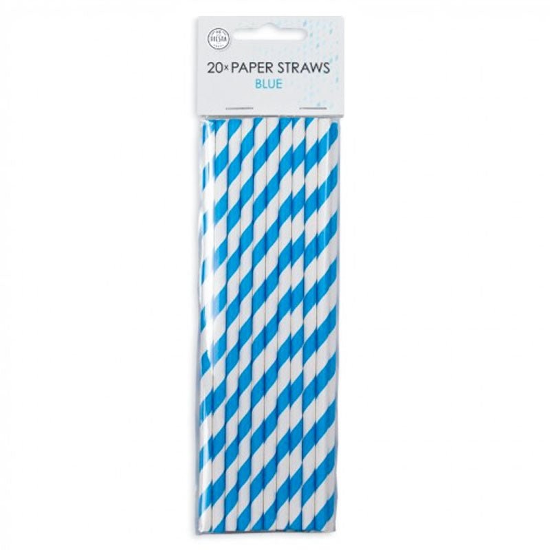 Paper Straws Striped Blue