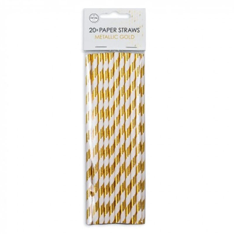 Paper Straws Striped Gold