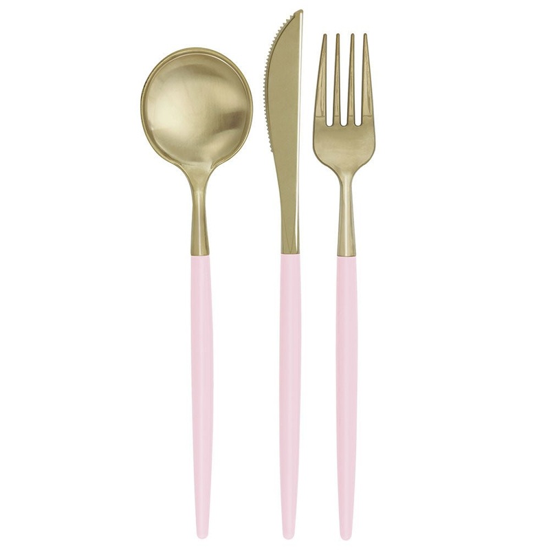Plastic Cutlery Gold Pink 12-pack