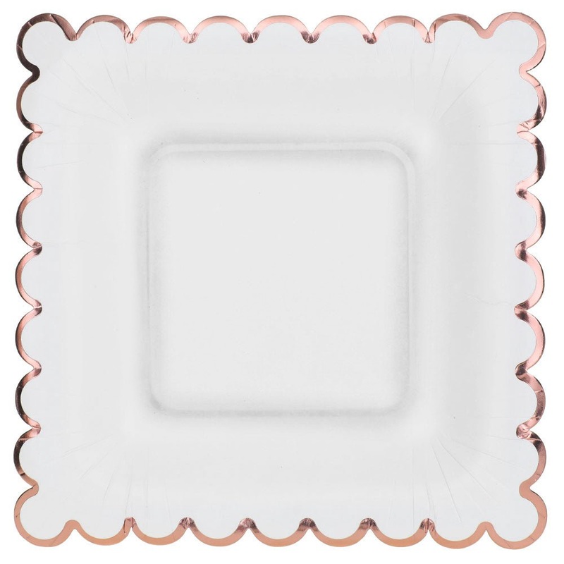 Small Scalloped Paper Plates White Rose Gold