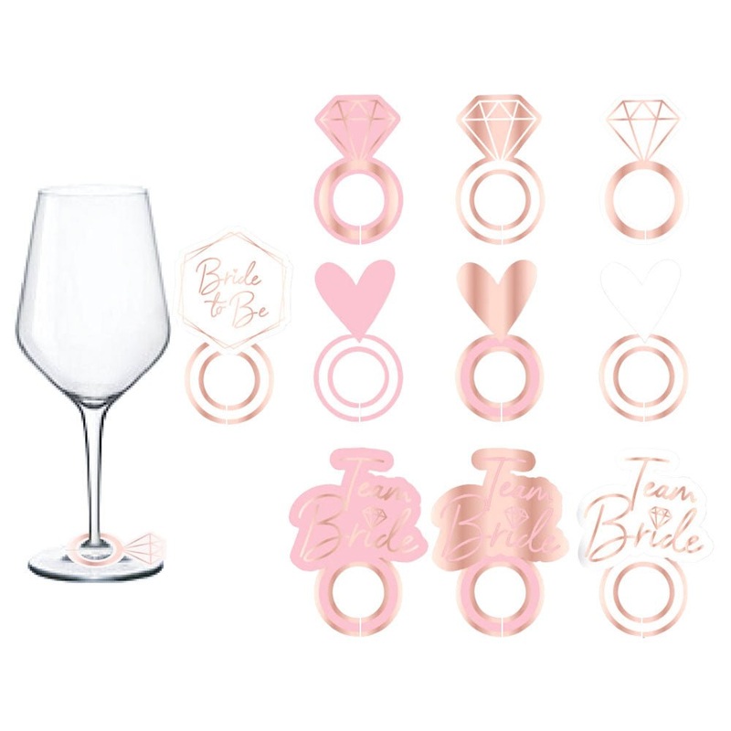 Team Bride Wine Glass Decorations Pink Rose Gold