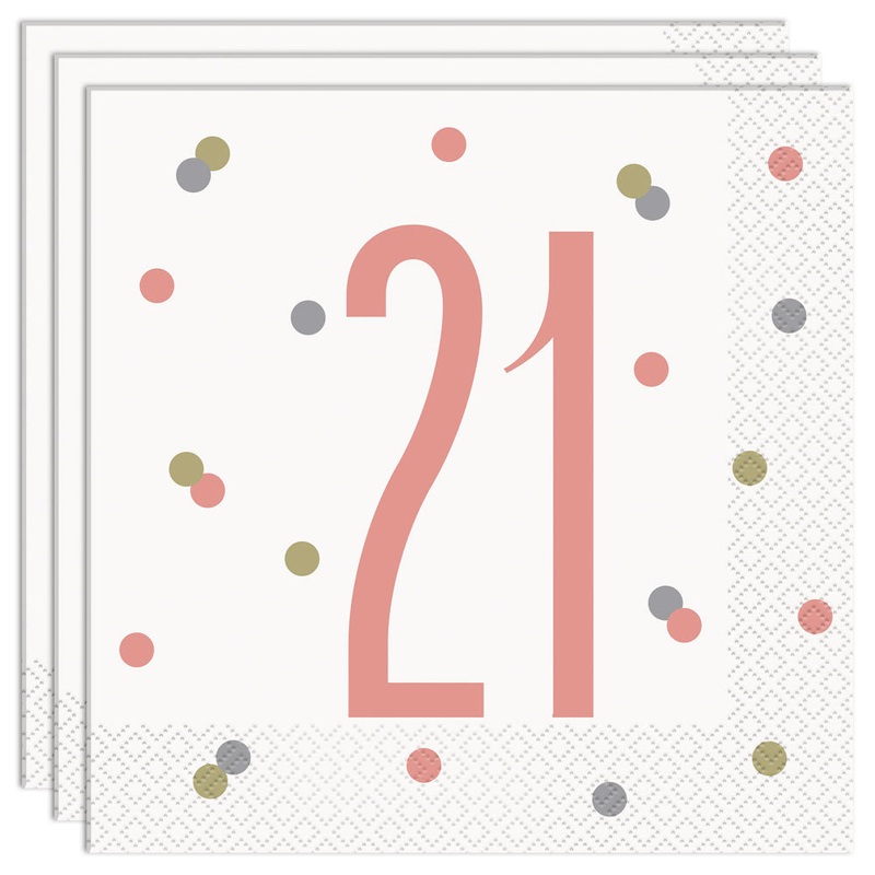 21-Years Birthday Napkins White Pink