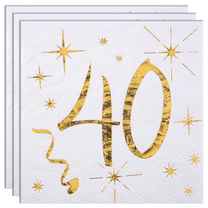 40-Years Birthday Anniversary Napkins White Gold