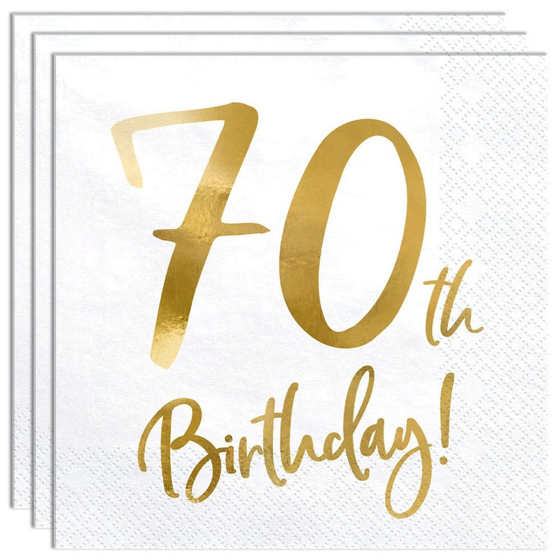 70th Birthday Napkins White Gold