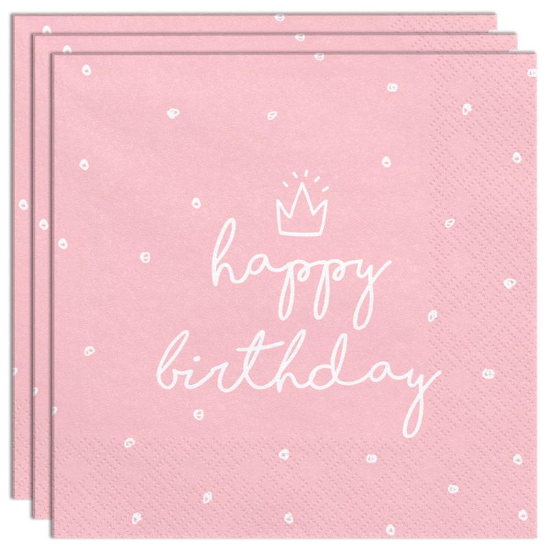 Happy Birthday White Dots Napkins Pink
