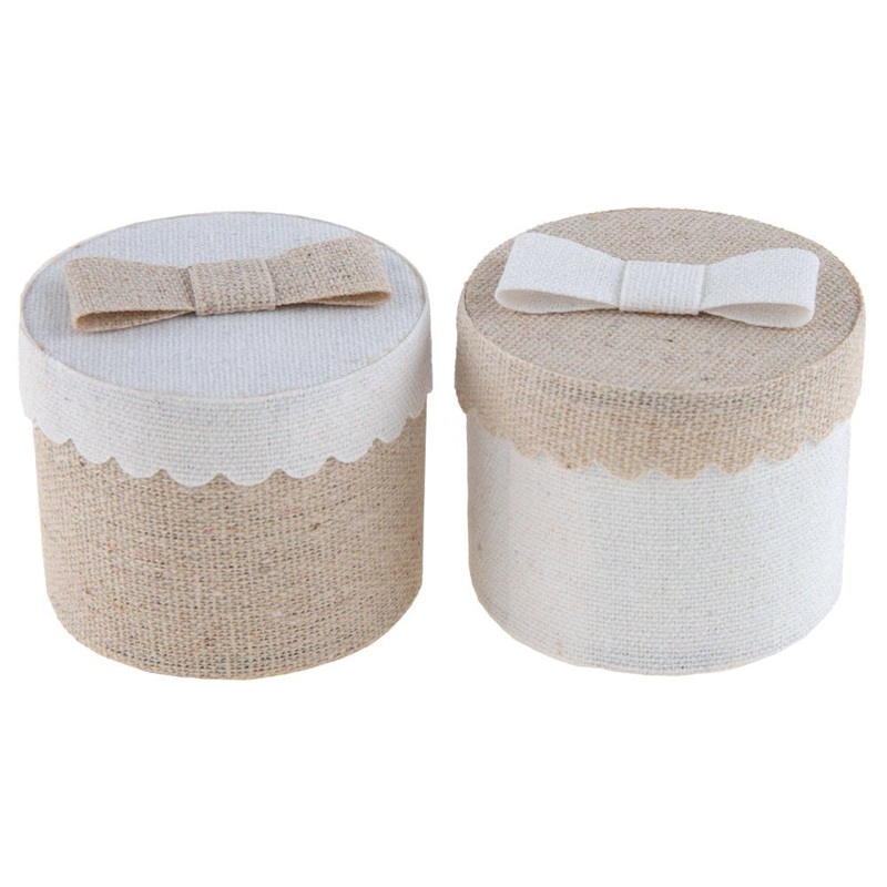 Round Gift Boxes White Beige