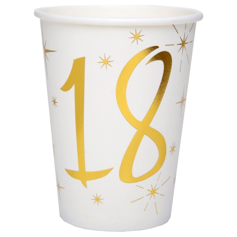 18-Years Birthday Paper Cups White Gold