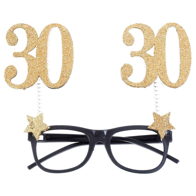 30-Years Birthday Anniversary Glasses Glitter Gold