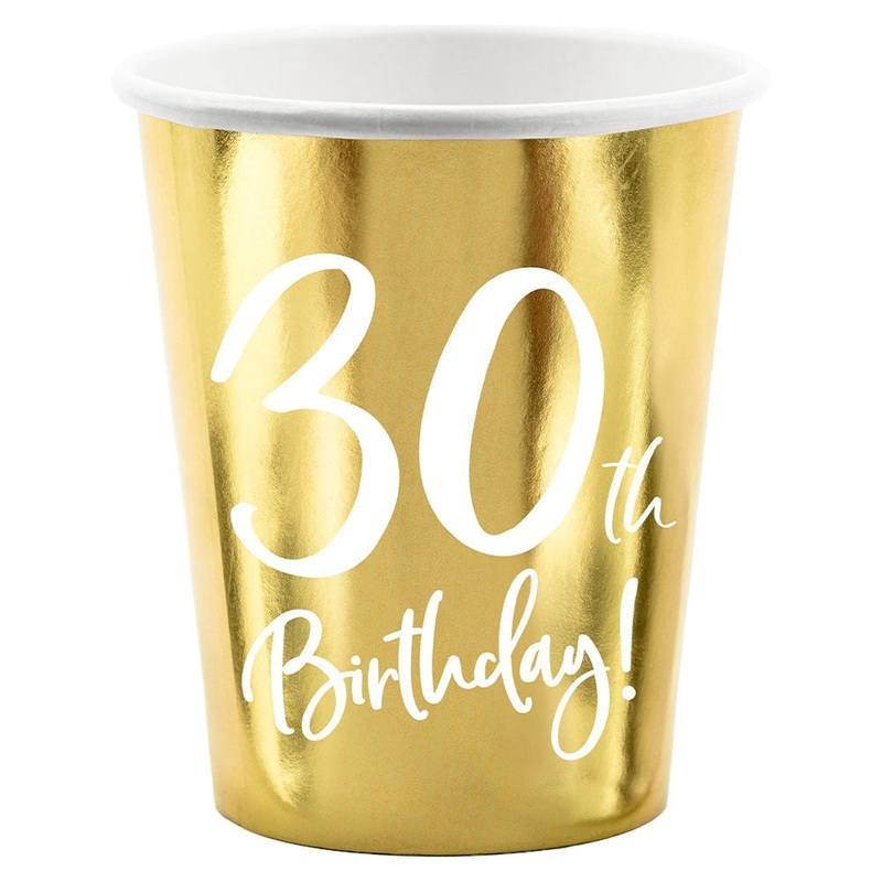 30th Birthday Paper Cups Gold