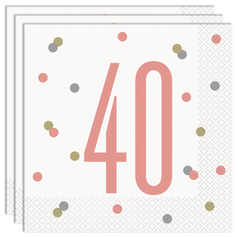 40-Years Birthday Anniversary Napkins White Pink