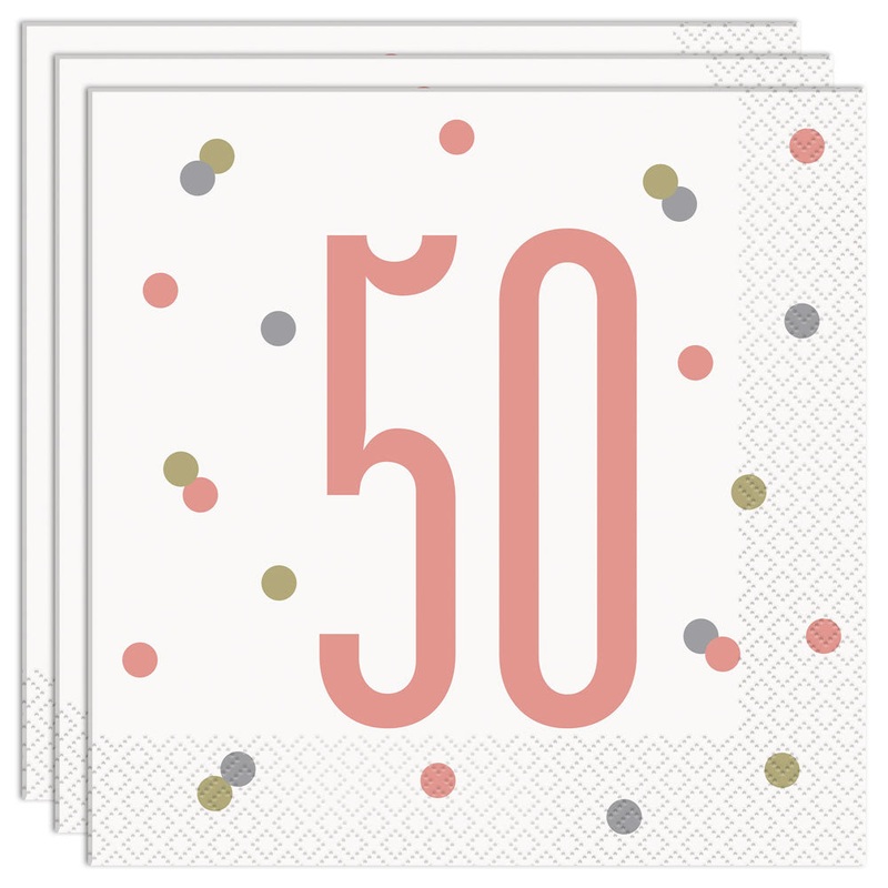50-Years Birthday Anniversary Napkins White Pink