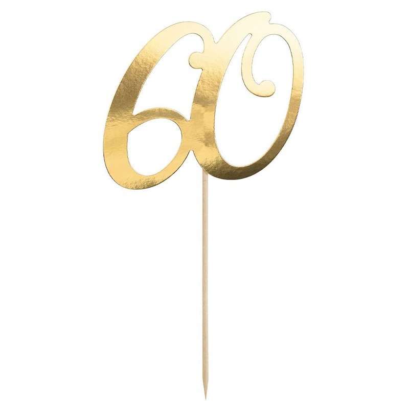 60-Years Birthday Anniversary Cake Decoration Gold