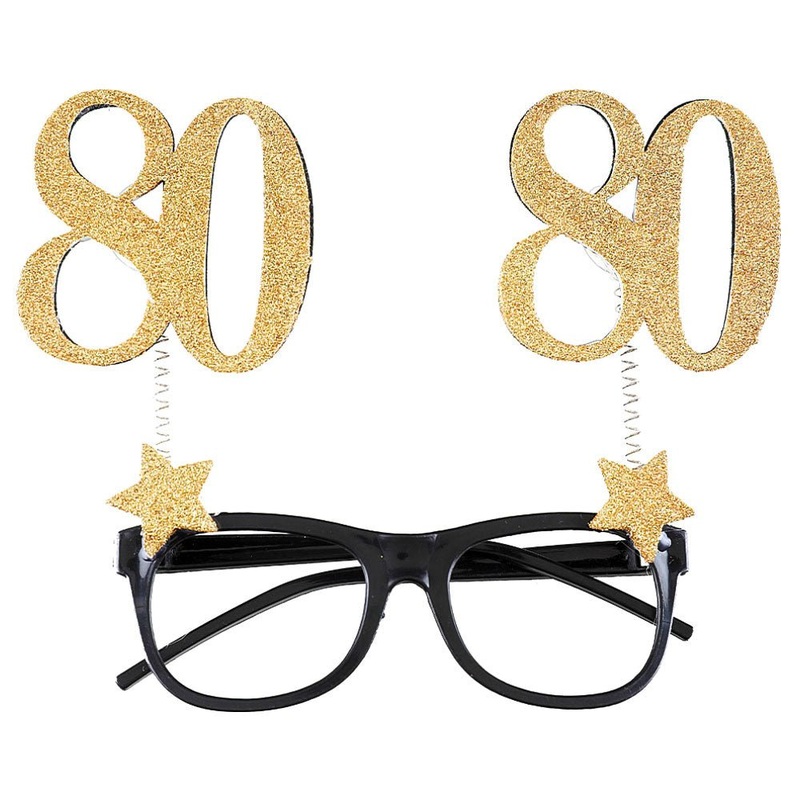 80-Years Birthday Anniversary Glasses Glitter Gold