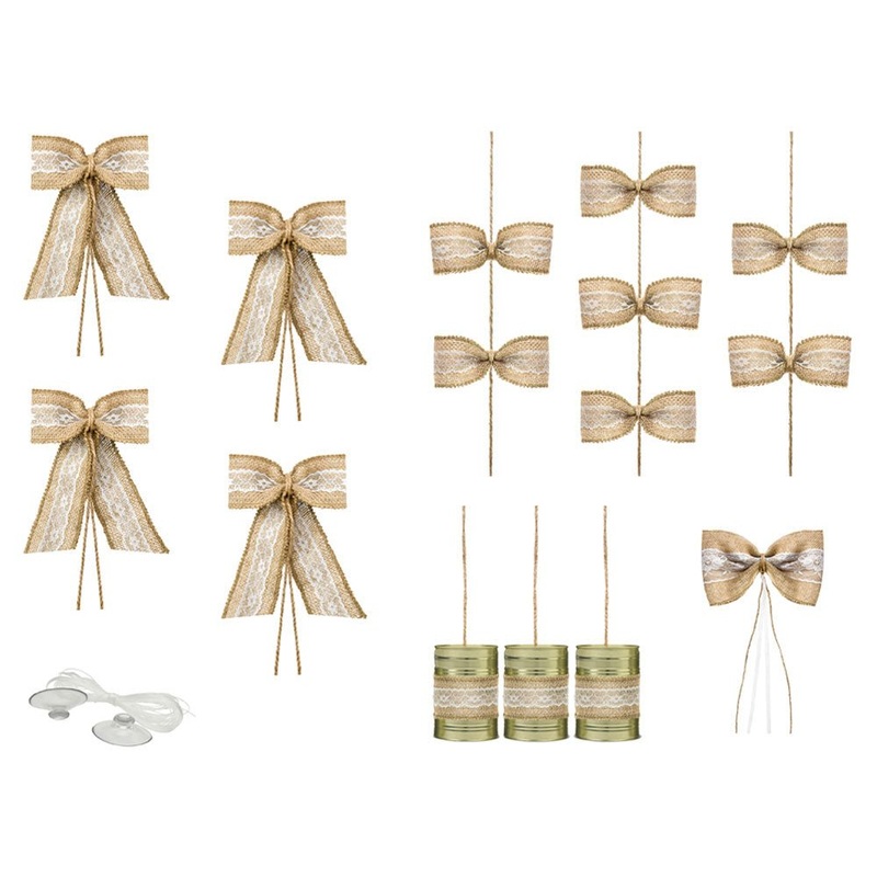 Bows and Cans Wedding Car Decorations