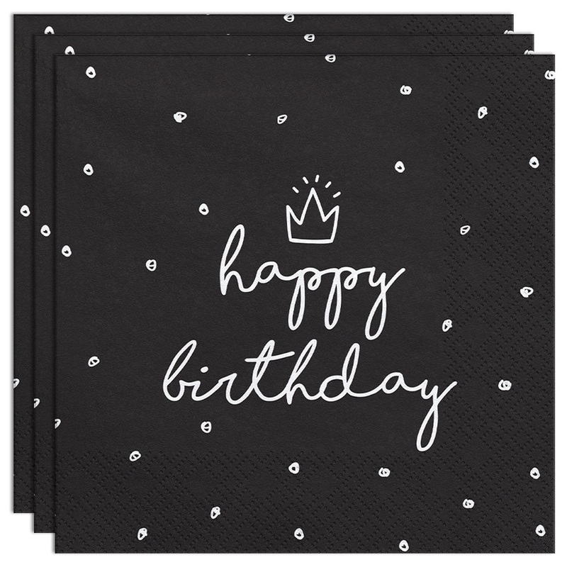 Happy Birthday White Dots Napkins Black