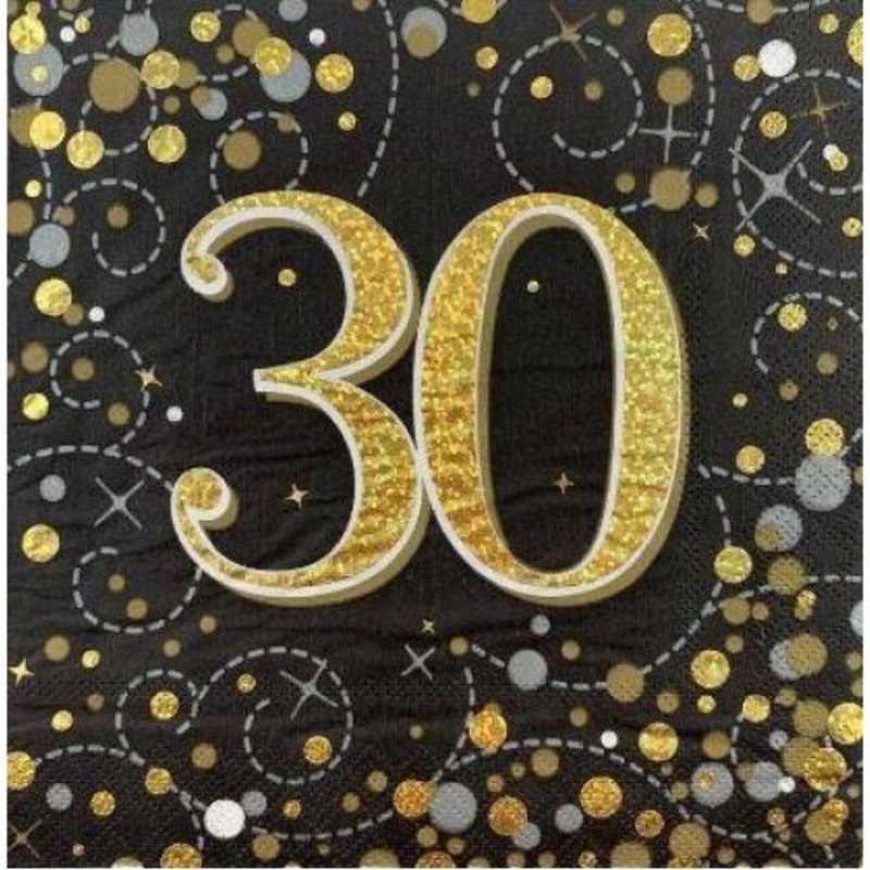 30th Napkins Black & Gold