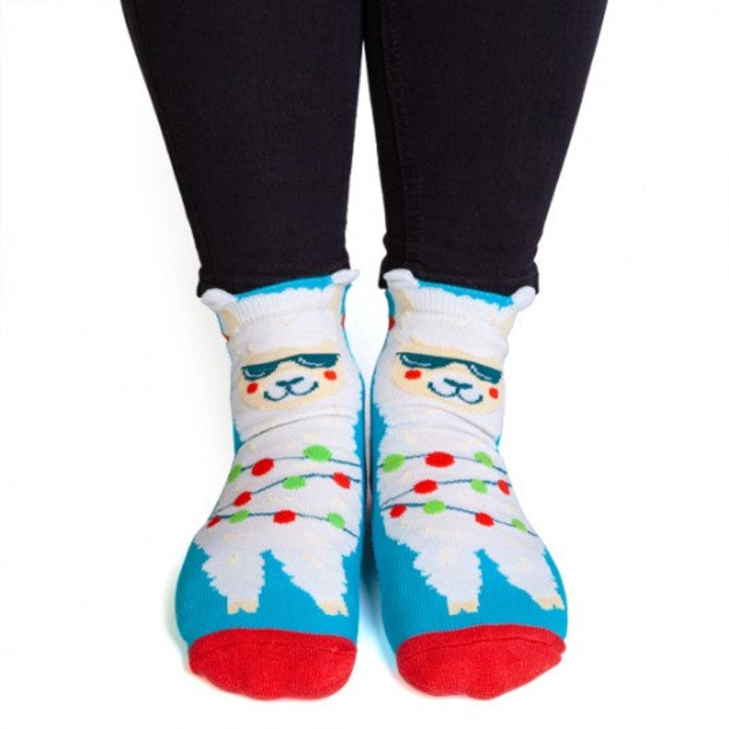 Llama Socks "Spit Happens" on the bottom,