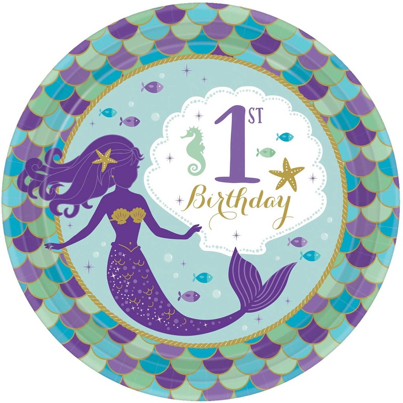 Mermaid 1st Birthday Plate 8pk