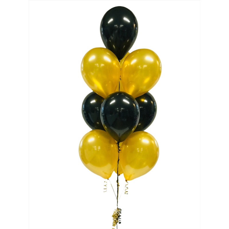 10 Balloon Floor Arrangement -  Black & Gold