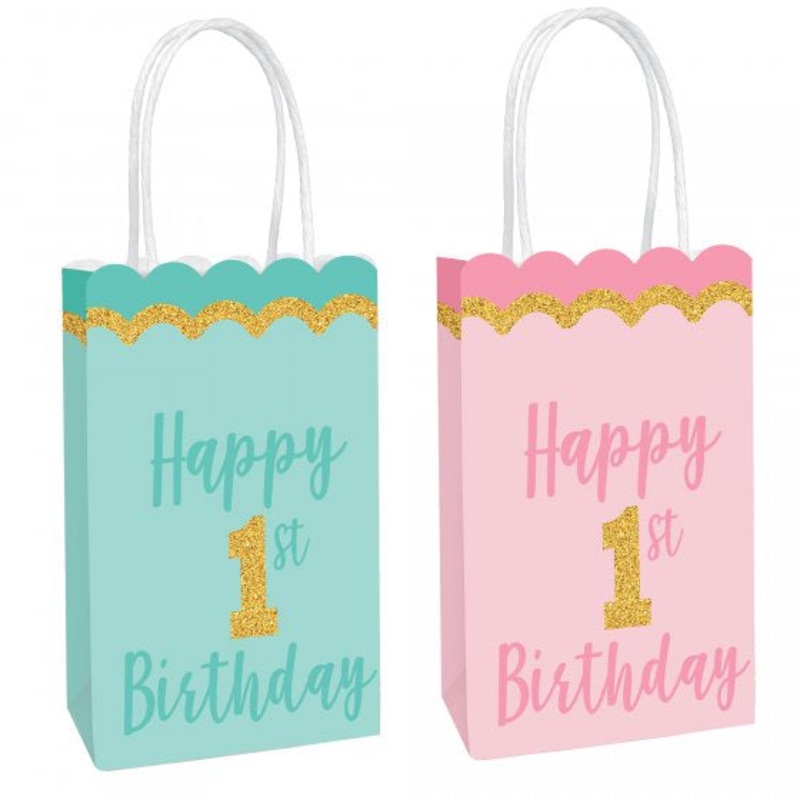 1st Birthday Glittered Craft Bags 8pk