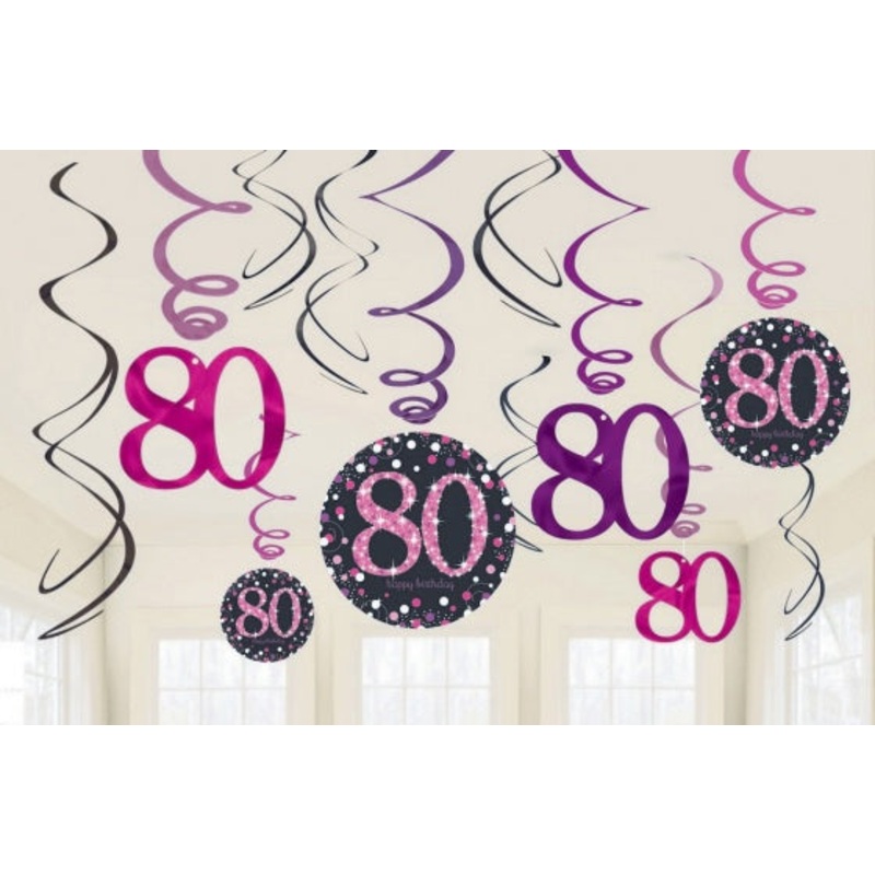 80th Hanging Decorations Pk12 - Pink