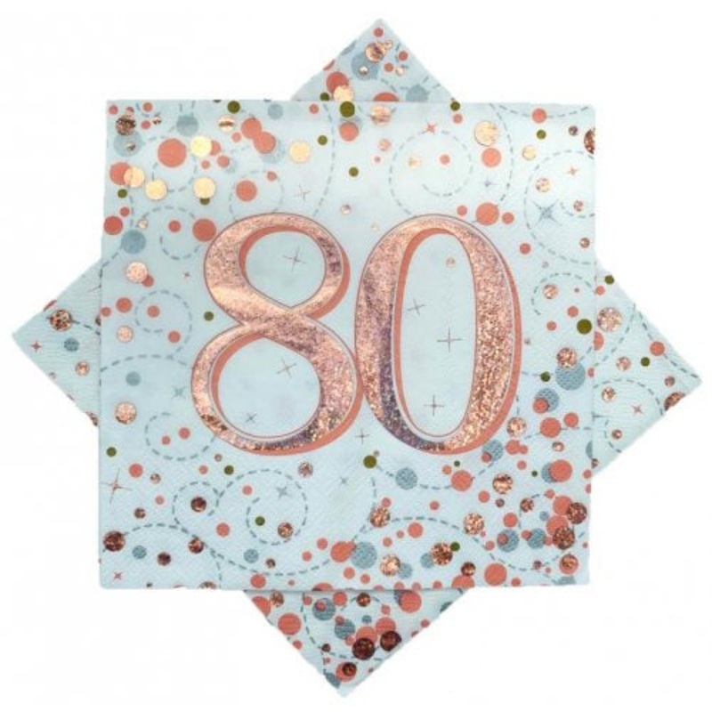 80th Napkins Rose Gold & White