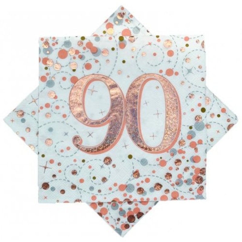 90th Napkins Rose Gold & White