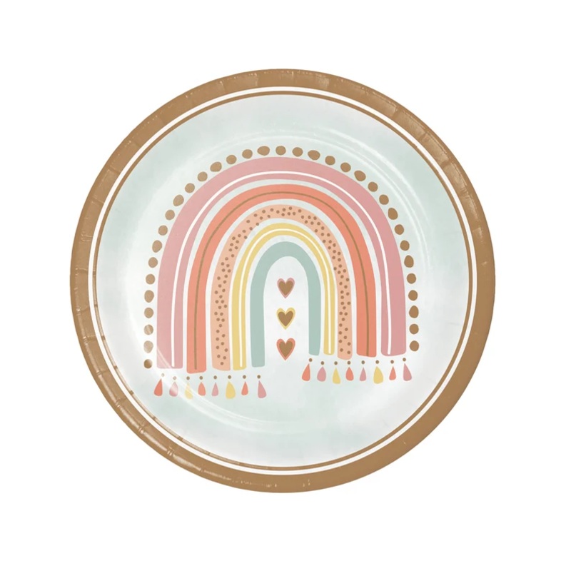 Boho Rainbow Paper Plates 8pk