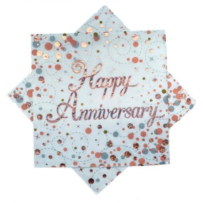 Happy Anniversary Napkins - Rose Gold Sparkling PK16