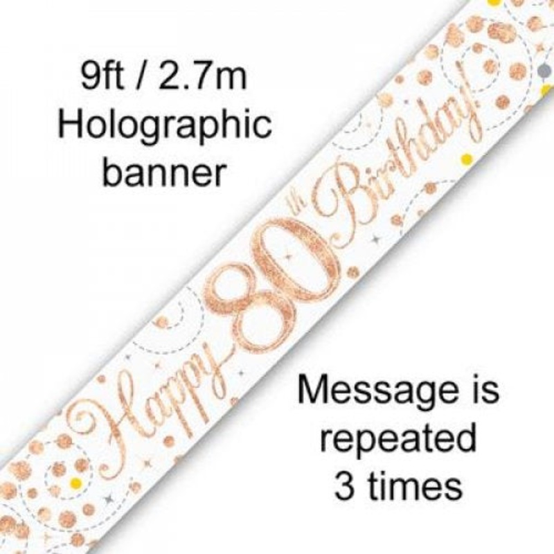 Rose Gold Sparkling Banner | 80th Birthday