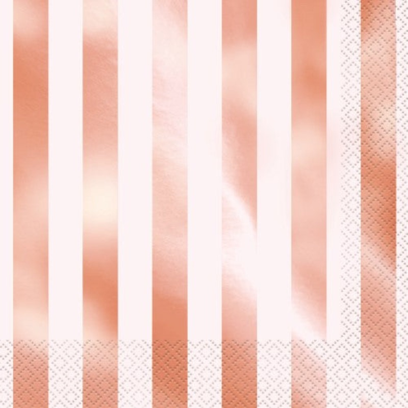 Rose Gold  & white Striped Lunch Napkins Pk16