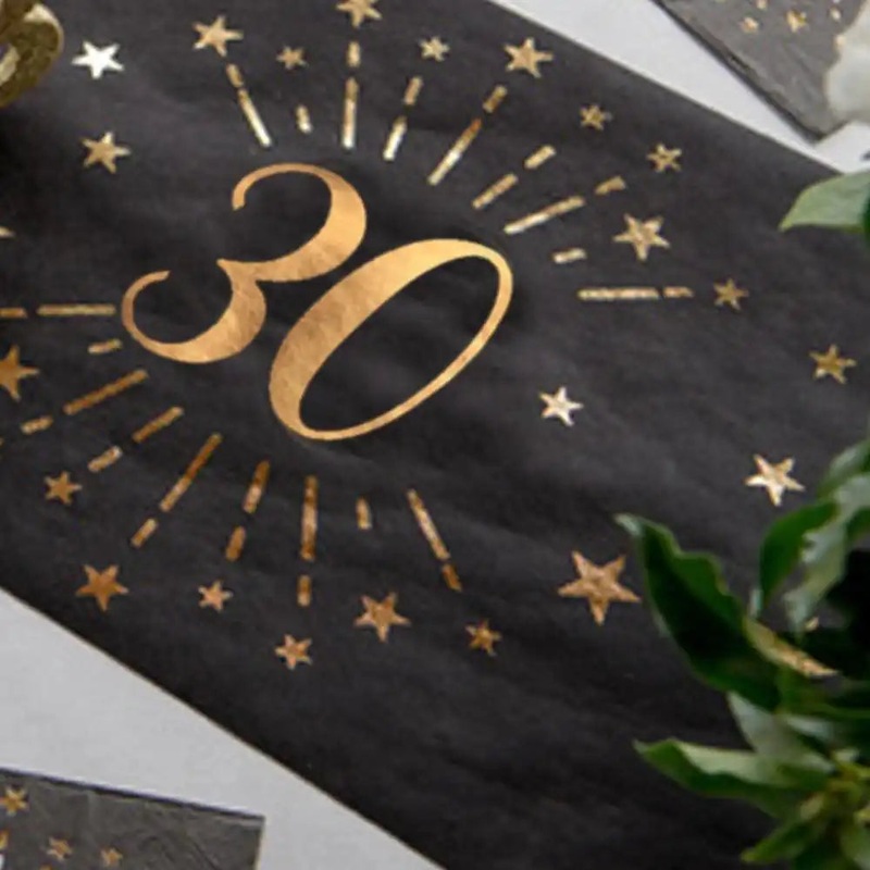 30th Birthday Black & Gold Sparkle Table Runner