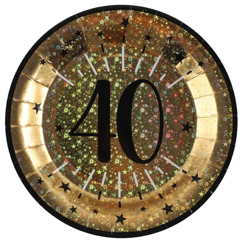 40th Birthday Black & Gold Sparkle Plates (x10)