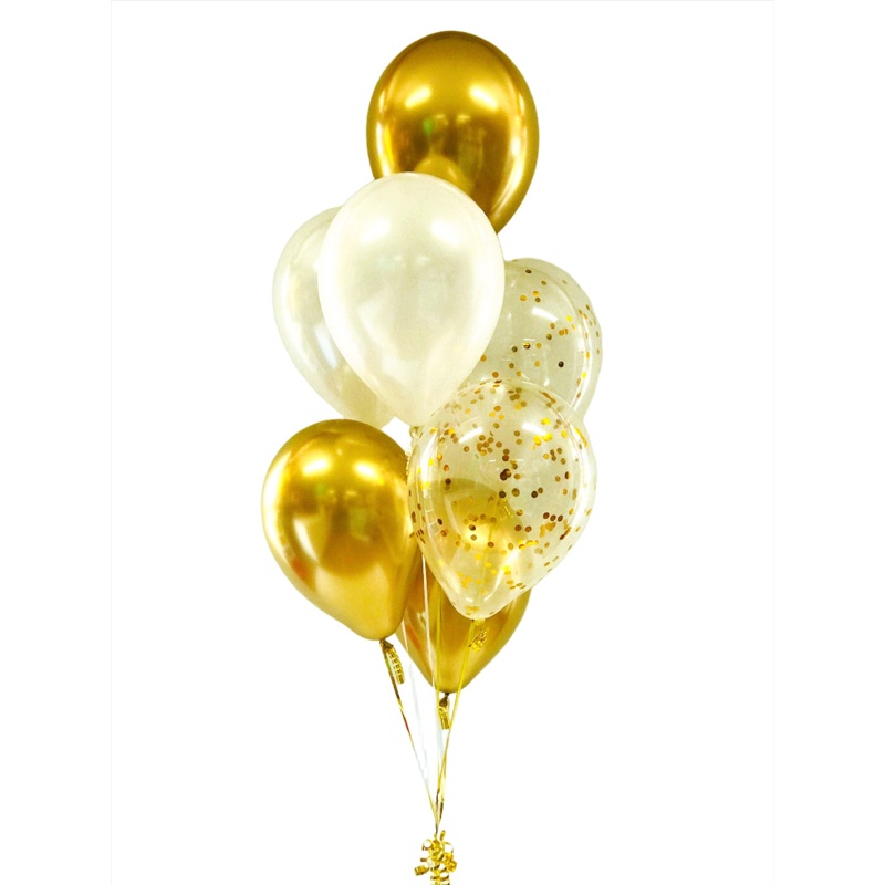 7 Balloon Bouquet  - Gold & White