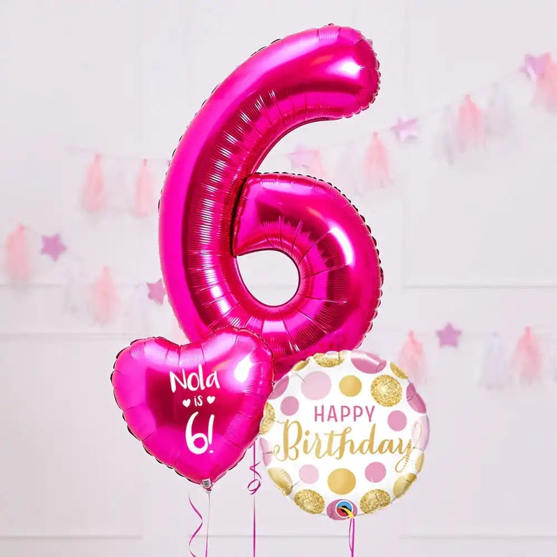 Personalised 6th Birthday Inflated Balloon Bunch  Pink