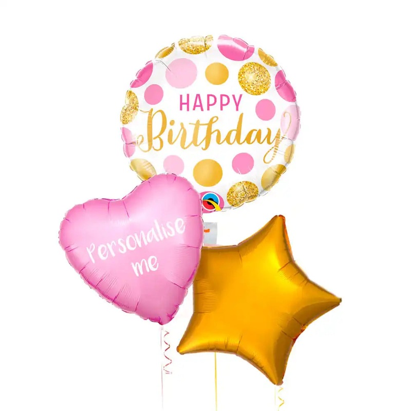 Personalised Inflated Balloon Bunch - Pink & Gold Dots