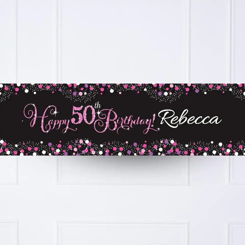 Pink Celebration 50th Personalised Party Banner